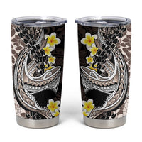 Brown and Black Hawaii Shark Tattoo Tumbler Cup Puakenikeni Lei Plumeria Polynesian Pattern - Polynesian Pride