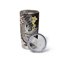 Brown and Black Hawaii Shark Tattoo Tumbler Cup Puakenikeni Lei Plumeria Polynesian Pattern - Polynesian Pride