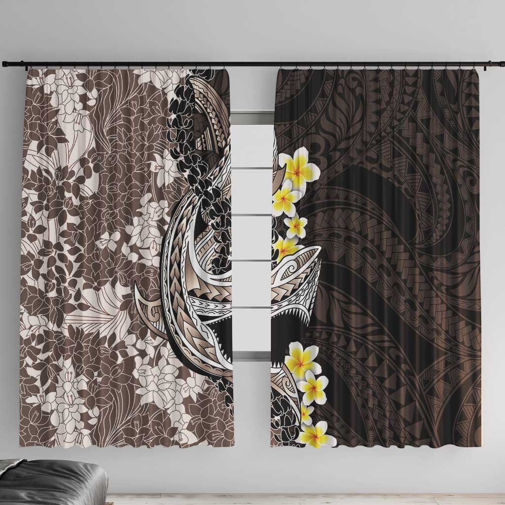 Brown and Black Hawaii Shark Tattoo Window Curtain Puakenikeni Lei Plumeria Polynesian Pattern - Polynesian Pride