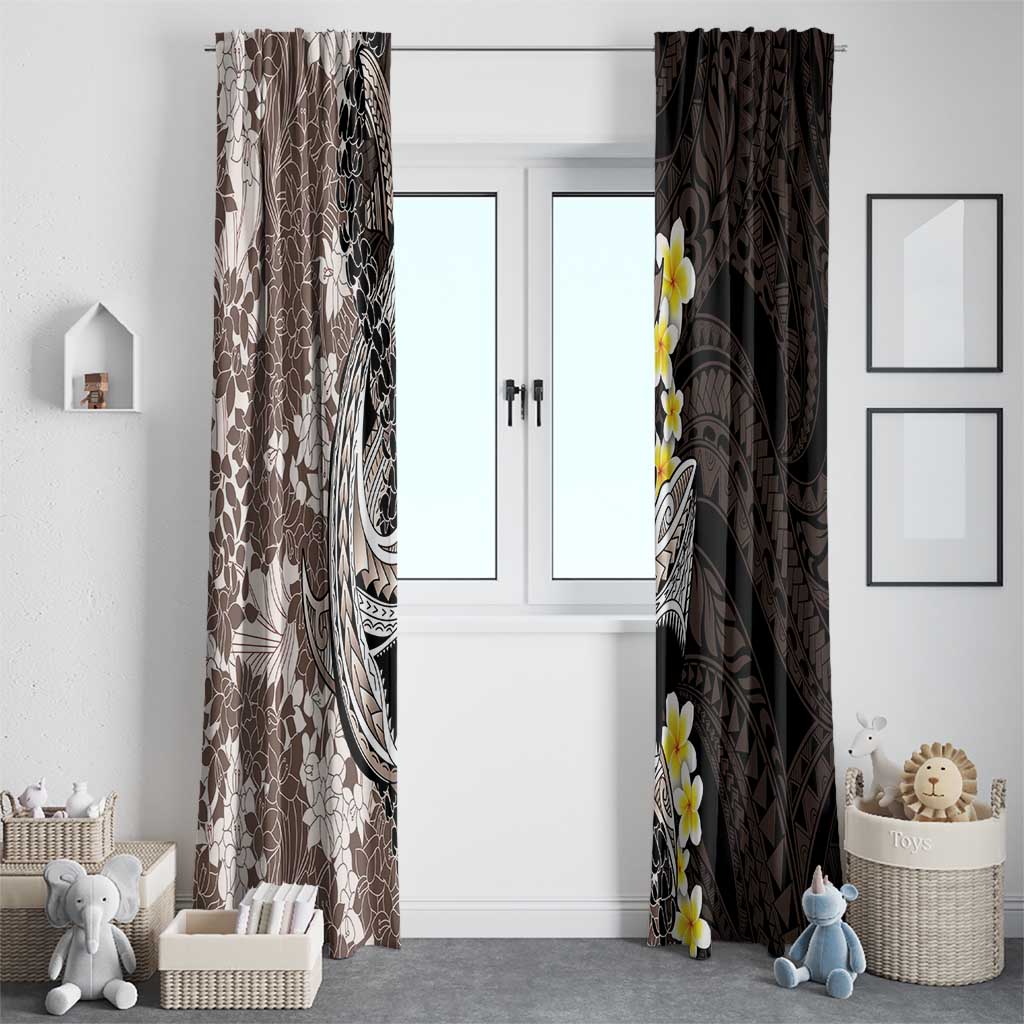 Brown and Black Hawaii Shark Tattoo Window Curtain Puakenikeni Lei Plumeria Polynesian Pattern - Polynesian Pride