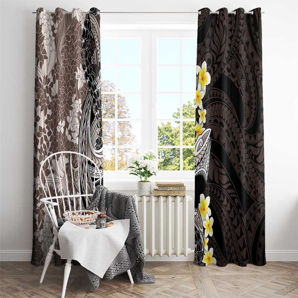 Brown and Black Hawaii Shark Tattoo Window Curtain Puakenikeni Lei Plumeria Polynesian Pattern - Polynesian Pride