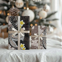 Brown and Black Hawaii Shark Tattoo Wrapping Paper Puakenikeni Lei Plumeria Polynesian Pattern - Polynesian Pride