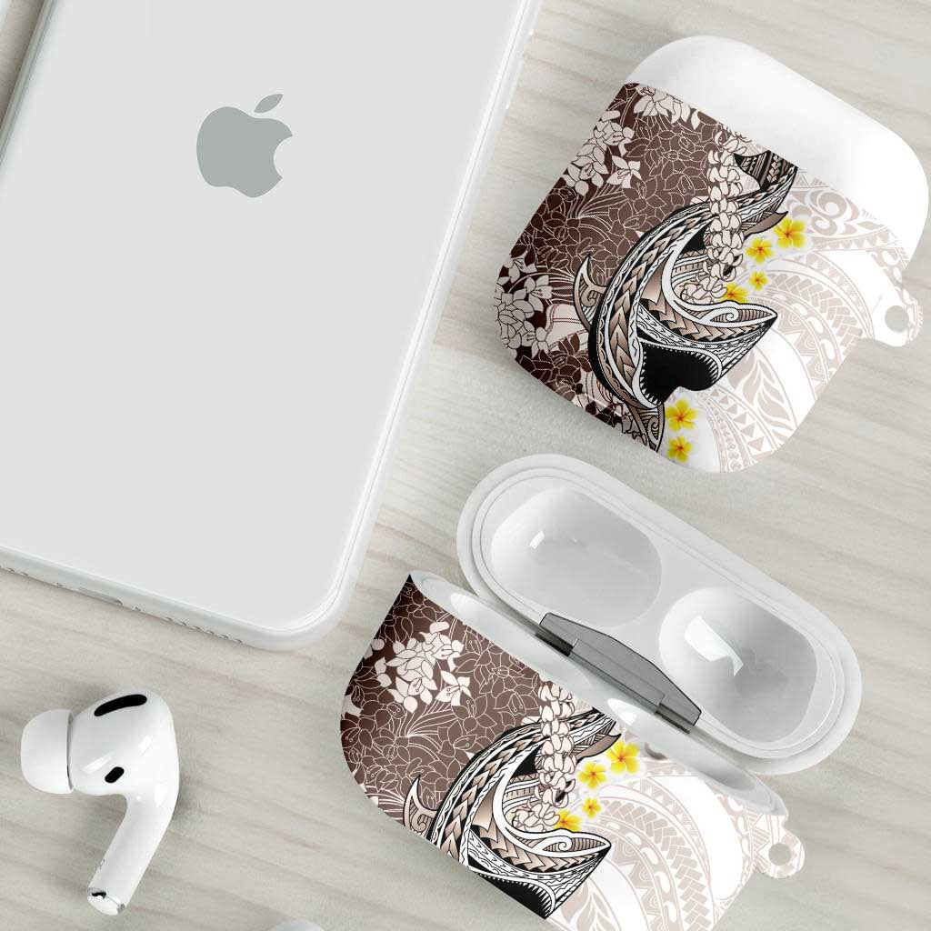 Brown and White Hawaii Shark Tattoo AirPods Case Puakenikeni Lei Plumeria Polynesian Pattern - Polynesian Pride