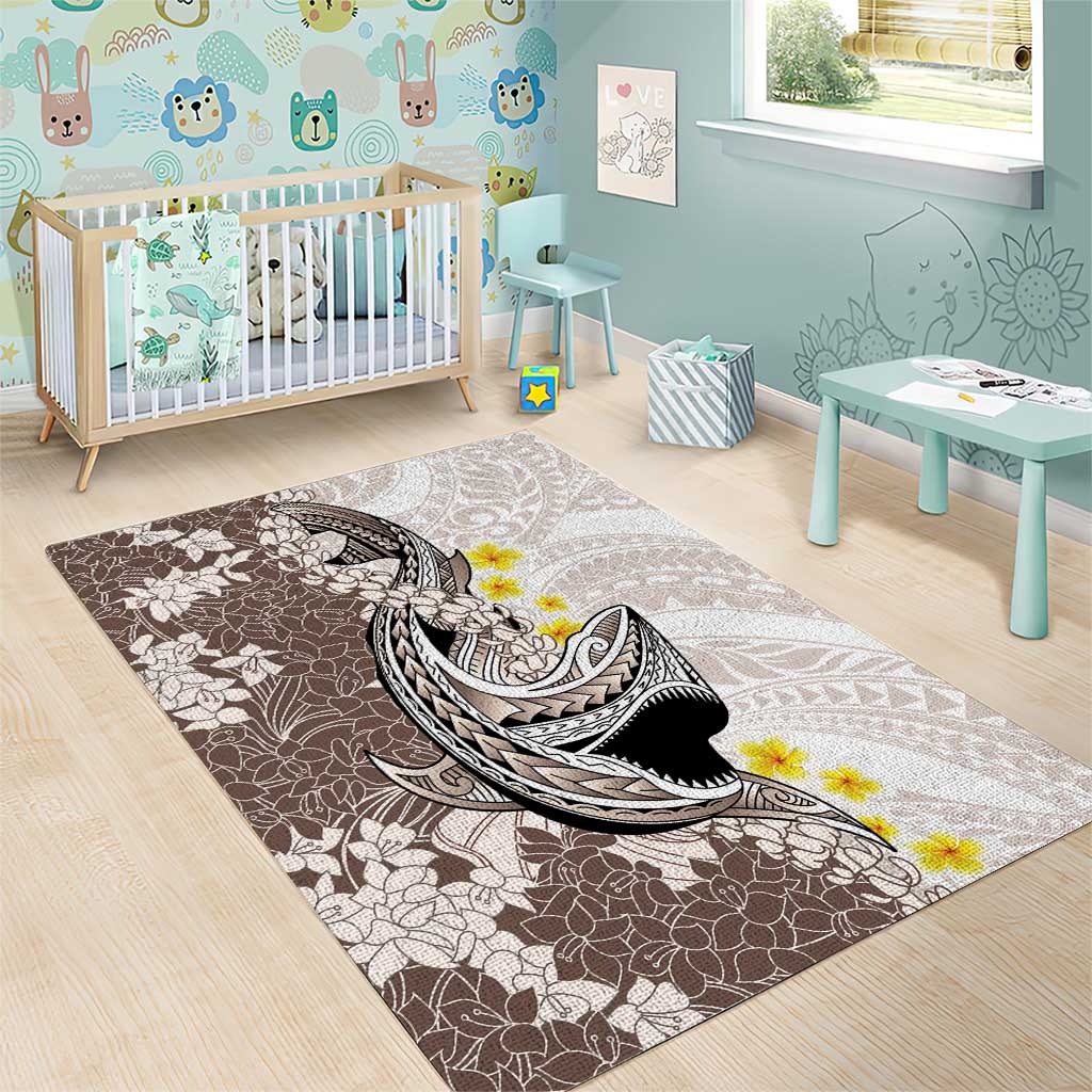 Brown and White Hawaii Shark Tattoo Area Rug Puakenikeni Lei Plumeria Polynesian Pattern - Polynesian Pride