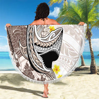 Brown and White Hawaii Shark Tattoo Beach Blanket Puakenikeni Lei Plumeria Polynesian Pattern - Polynesian Pride