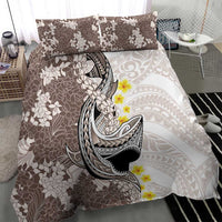 Brown and White Hawaii Shark Tattoo Bedding Set Puakenikeni Lei Plumeria Polynesian Pattern - Polynesian Pride