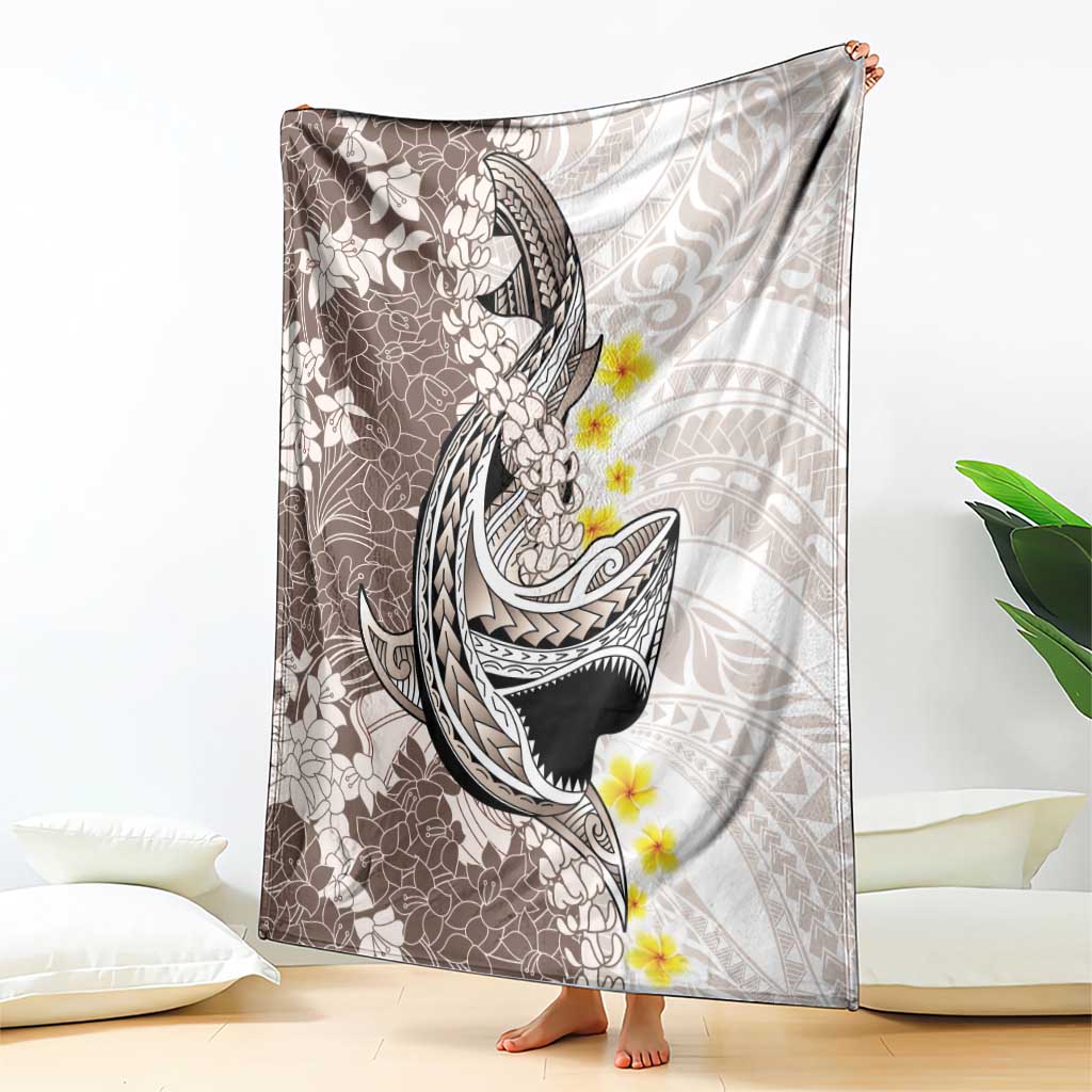 Brown and White Hawaii Shark Tattoo Blanket Puakenikeni Lei Plumeria Polynesian Pattern - Polynesian Pride
