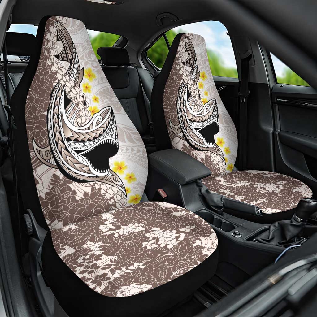 Brown and White Hawaii Shark Tattoo Car Seat Cover Puakenikeni Lei Plumeria Polynesian Pattern - Polynesian Pride