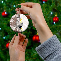 Brown and White Hawaii Shark Tattoo Ceramic Ornament Puakenikeni Lei Plumeria Polynesian Pattern - Polynesian Pride