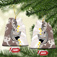 Brown and White Hawaii Shark Tattoo Ceramic Ornament Puakenikeni Lei Plumeria Polynesian Pattern - Polynesian Pride