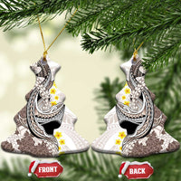 Brown and White Hawaii Shark Tattoo Ceramic Ornament Puakenikeni Lei Plumeria Polynesian Pattern - Polynesian Pride