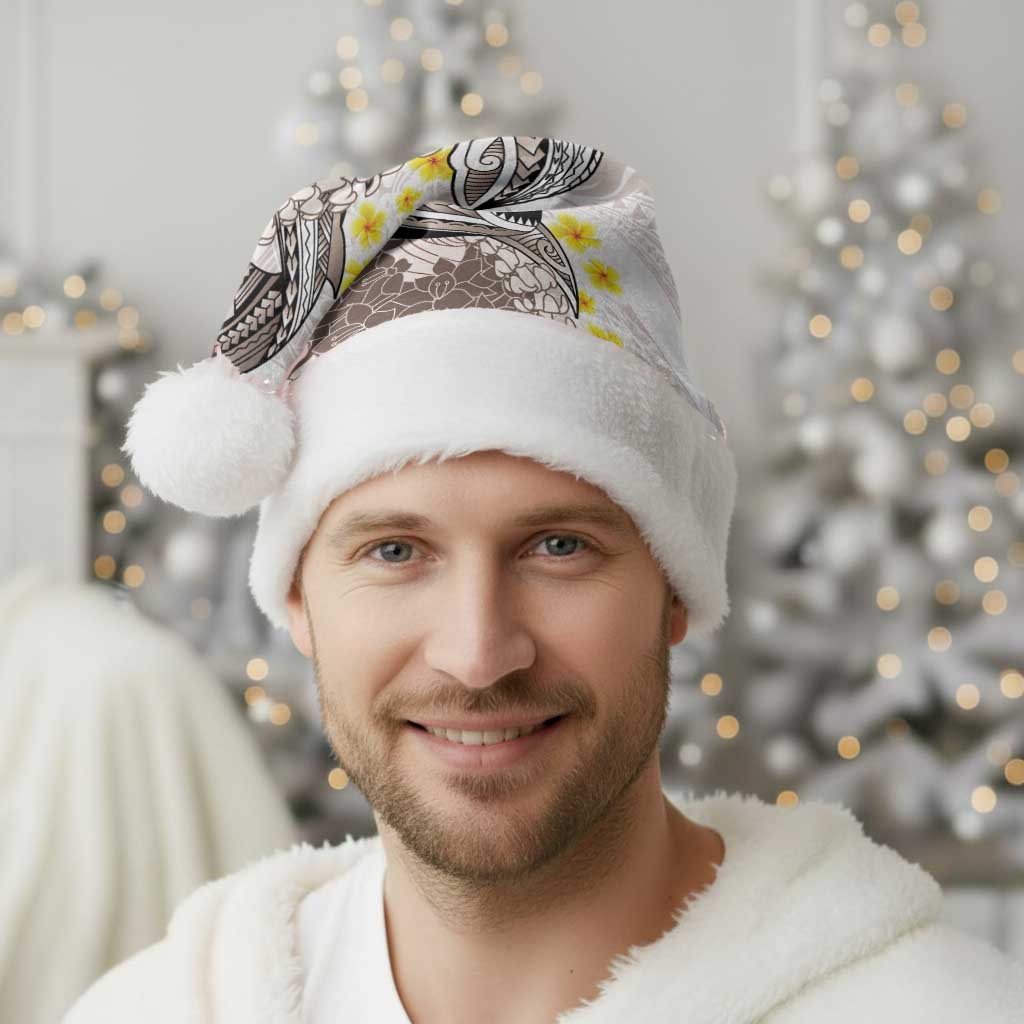 Brown and White Hawaii Shark Tattoo Christmas Santa Hat Puakenikeni Lei Plumeria Polynesian Pattern - Polynesian Pride