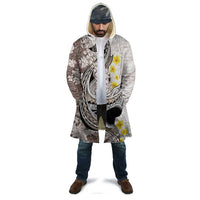 Brown and White Hawaii Shark Tattoo Cloak Puakenikeni Lei Plumeria Polynesian Pattern - Polynesian Pride