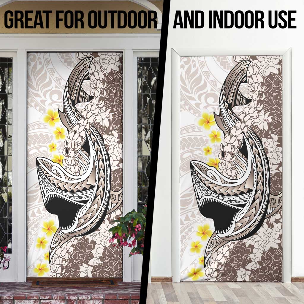 Brown and White Hawaii Shark Tattoo Door Cover Puakenikeni Lei Plumeria Polynesian Pattern - Polynesian Pride