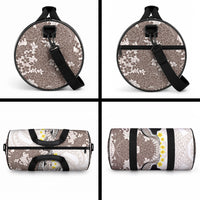 Brown and White Hawaii Shark Tattoo Duffle Bag Puakenikeni Lei Plumeria Polynesian Pattern