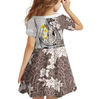 Brown and White Hawaii Shark Tattoo Family Matching Long Sleeve Bodycon Dress and Hawaiian Shirt Puakenikeni Lei Plumeria Polynesian Pattern LT14 - Polynesian Pride