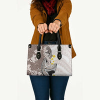 Brown and White Hawaii Shark Tattoo Leather Bag Puakenikeni Lei Plumeria Polynesian Pattern - Polynesian Pride