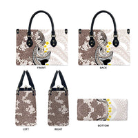 Brown and White Hawaii Shark Tattoo Leather Bag Puakenikeni Lei Plumeria Polynesian Pattern - Polynesian Pride