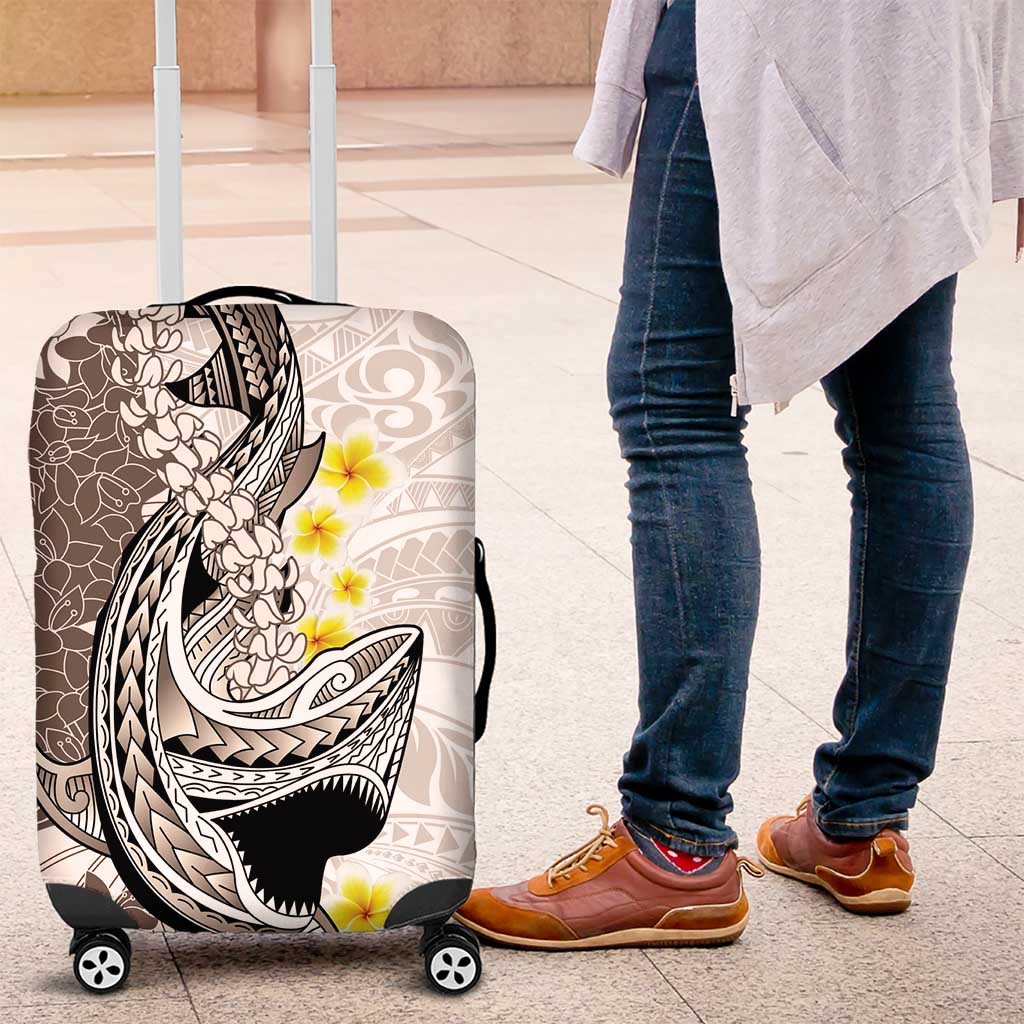 Brown and White Hawaii Shark Tattoo Luggage Cover Puakenikeni Lei Plumeria Polynesian Pattern - Polynesian Pride