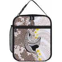 Brown and White Hawaii Shark Tattoo Lunch Bag Puakenikeni Lei Plumeria Polynesian Pattern