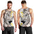 Brown and White Hawaii Shark Tattoo Men Tank Top Puakenikeni Lei Plumeria Polynesian Pattern - Polynesian Pride