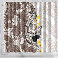 Brown and White Hawaii Shark Tattoo Shower Curtain Puakenikeni Lei Plumeria Polynesian Pattern - Polynesian Pride