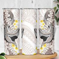 Brown and White Hawaii Shark Tattoo Skinny Tumbler Puakenikeni Lei Plumeria Polynesian Pattern - Polynesian Pride