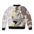Brown and White Hawaii Shark Tattoo Sleeve Zip Bomber Jacket Puakenikeni Lei Plumeria Polynesian Pattern - Polynesian Pride