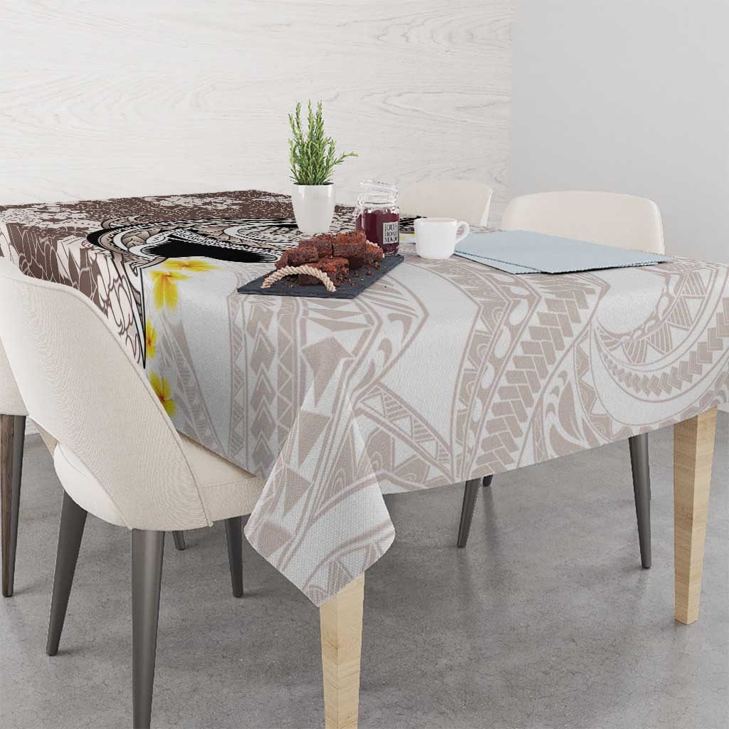 Brown and White Hawaii Shark Tattoo Tablecloth Puakenikeni Lei Plumeria Polynesian Pattern - Polynesian Pride