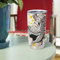 Brown and White Hawaii Shark Tattoo Tumbler Cup Puakenikeni Lei Plumeria Polynesian Pattern - Polynesian Pride