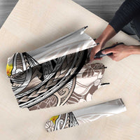 Brown and White Hawaii Shark Tattoo Umbrella Puakenikeni Lei Plumeria Polynesian Pattern - Polynesian Pride