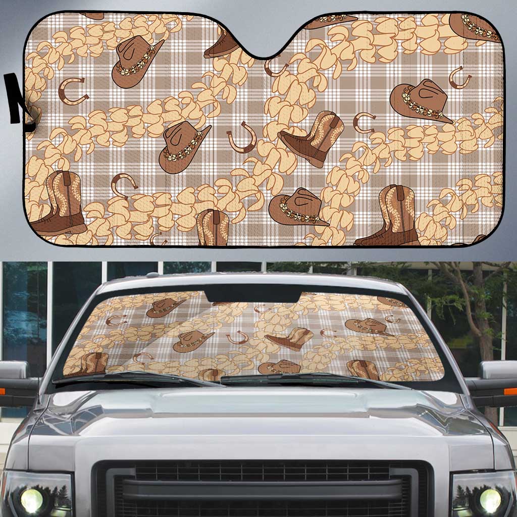 Khaki Palaka Hawaii Cowboy Auto Sun Shade Puakenikeni Lei Paniolo Papale Seamless Vibes - Polynesian Pride