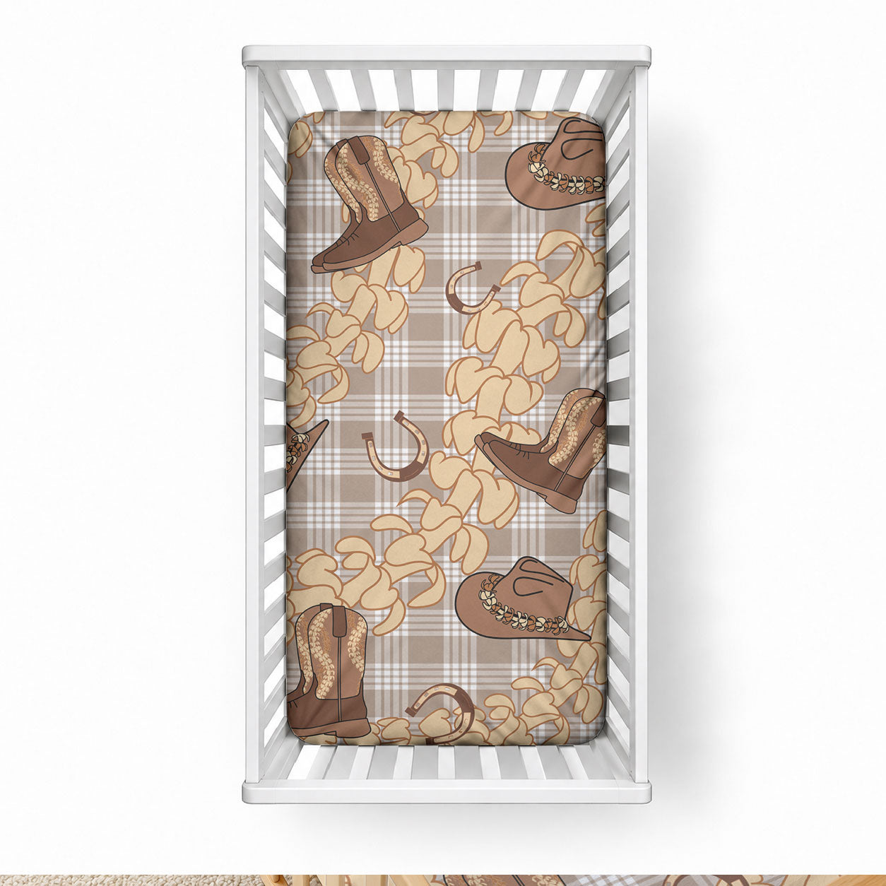Khaki Palaka Hawaii Cowboy Baby Bed Cover Puakenikeni Lei Paniolo Papale Seamless Vibes LT14 28 × 52 in Khaki - Polynesian Pride