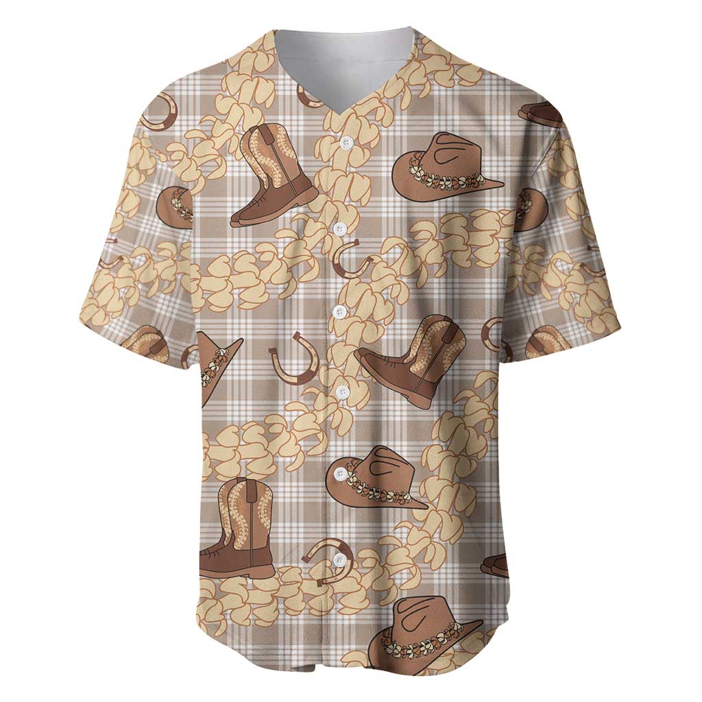 Khaki Palaka Hawaii Cowboy Baseball Jersey Puakenikeni Lei Paniolo Papale Seamless Vibes - Polynesian Pride