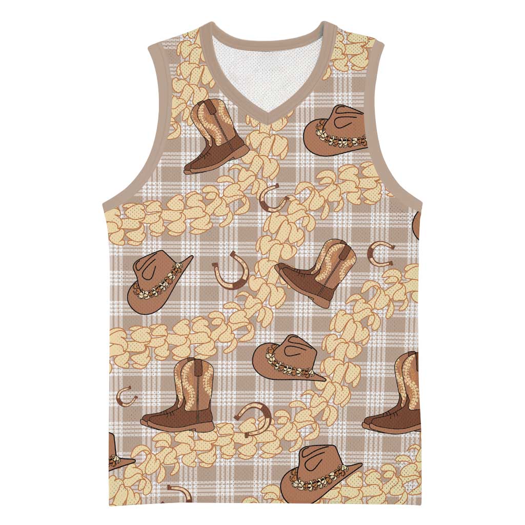 Khaki Palaka Hawaii Cowboy Basketball Jersey Puakenikeni Lei Paniolo Papale Seamless Vibes - Polynesian Pride