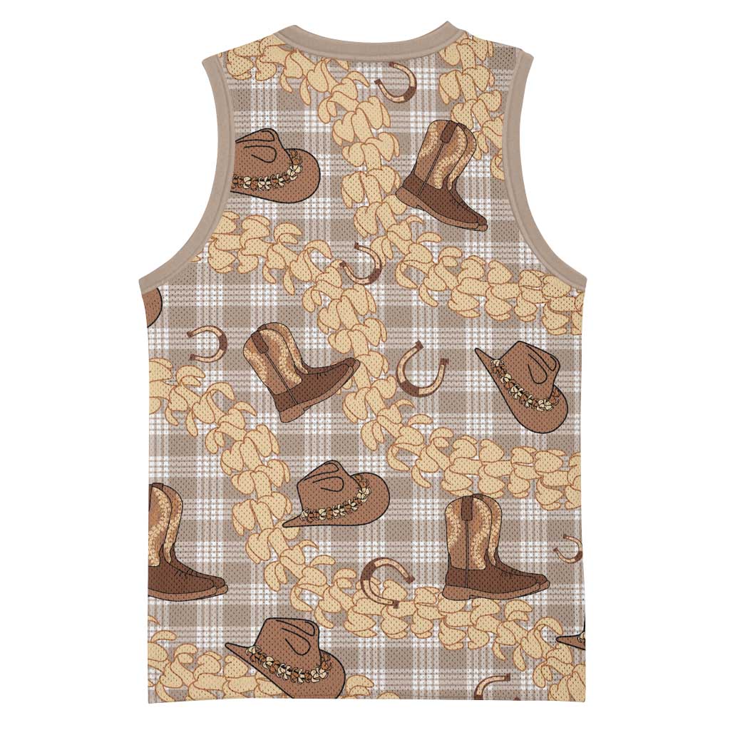 Khaki Palaka Hawaii Cowboy Basketball Jersey Puakenikeni Lei Paniolo Papale Seamless Vibes - Polynesian Pride