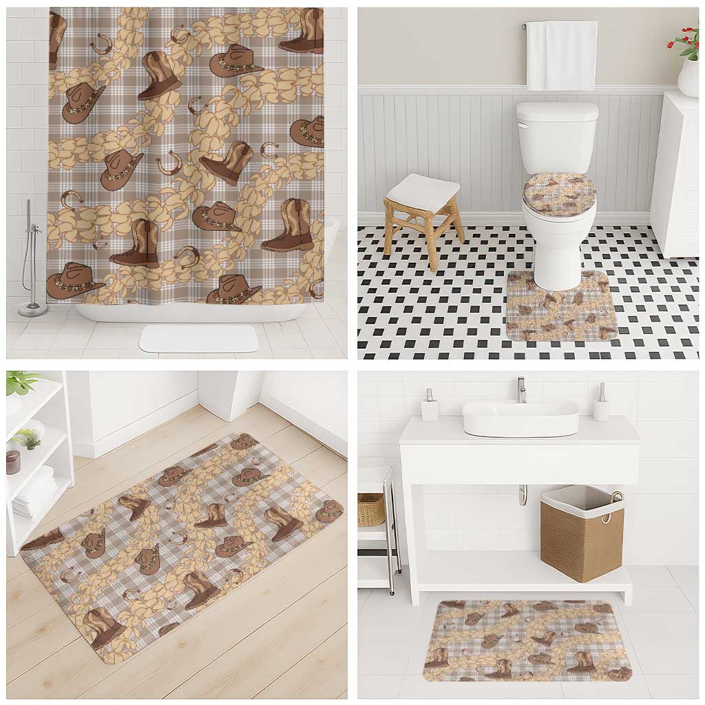 Khaki Palaka Hawaii Cowboy Bathroom Set Puakenikeni Lei Paniolo Papale Seamless Vibes - Polynesian Pride