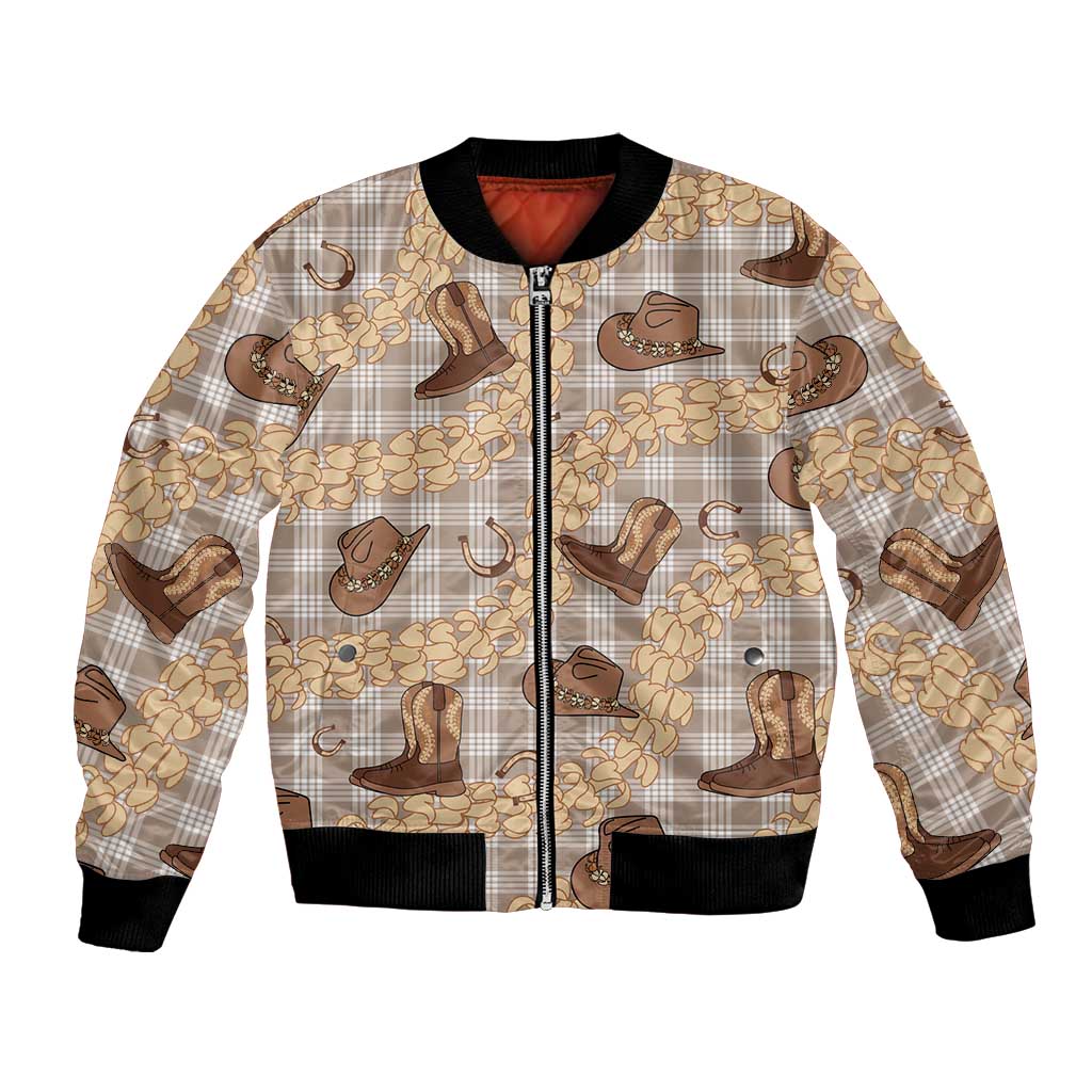 Khaki Palaka Hawaii Cowboy Bomber Jacket Puakenikeni Lei Paniolo Papale Seamless Vibes - Polynesian Pride