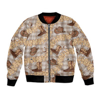Khaki Palaka Hawaii Cowboy Bomber Jacket Puakenikeni Lei Paniolo Papale Seamless Vibes - Polynesian Pride
