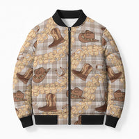 Khaki Palaka Hawaii Cowboy Bomber Puffer Jacket Puakenikeni Lei Paniolo Papale Seamless Vibes - Polynesian Pride