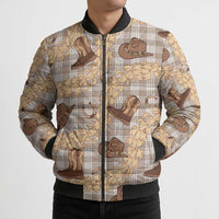 Khaki Palaka Hawaii Cowboy Bomber Puffer Jacket Puakenikeni Lei Paniolo Papale Seamless Vibes - Polynesian Pride