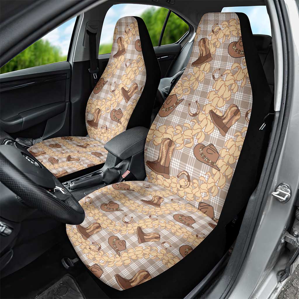 Khaki Palaka Hawaii Cowboy Car Seat Cover Puakenikeni Lei Paniolo Papale Seamless Vibes - Polynesian Pride