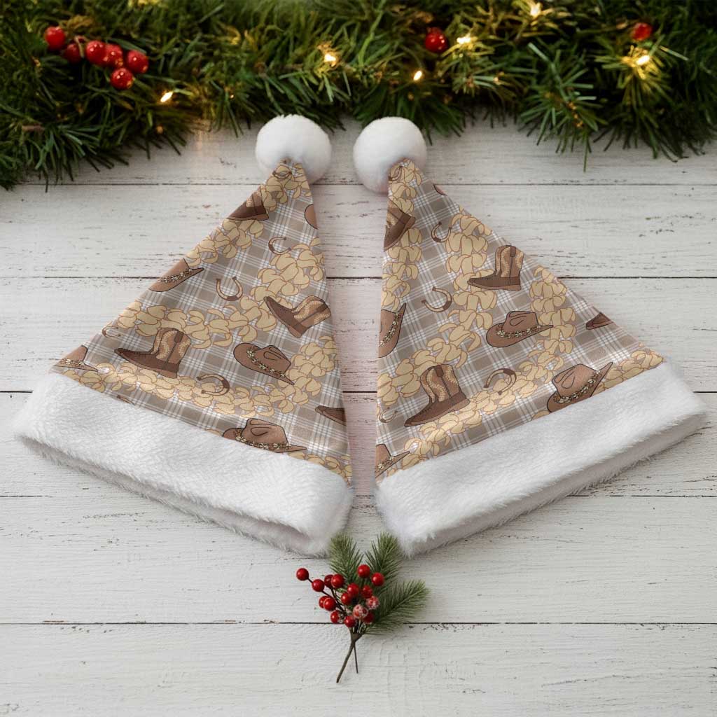 Khaki Palaka Hawaii Cowboy Christmas Santa Hat Puakenikeni Lei Paniolo Papale Seamless Vibes - Polynesian Pride