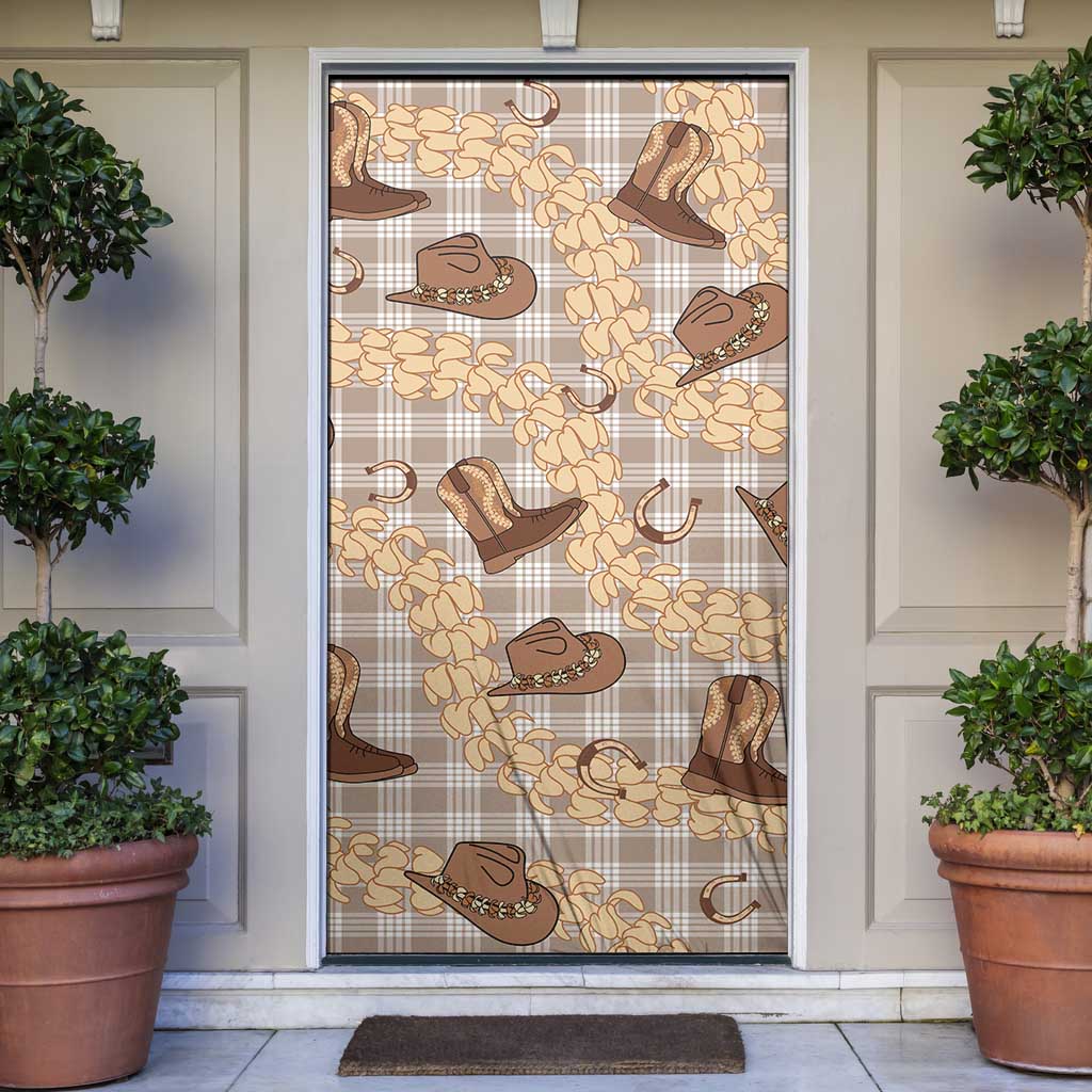 Khaki Palaka Hawaii Cowboy Door Cover Puakenikeni Lei Paniolo Papale Seamless Vibes - Polynesian Pride