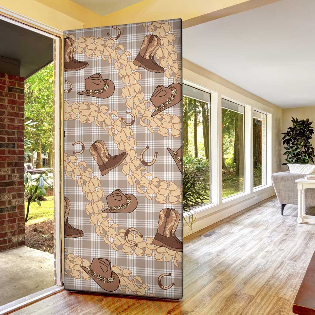 Khaki Palaka Hawaii Cowboy Door Cover Puakenikeni Lei Paniolo Papale Seamless Vibes - Polynesian Pride
