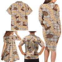 Khaki Palaka Hawaii Cowboy Family Matching Long Sleeve Bodycon Dress and Hawaiian Shirt Puakenikeni Lei Paniolo Papale Seamless Vibes LT14 - Polynesian Pride