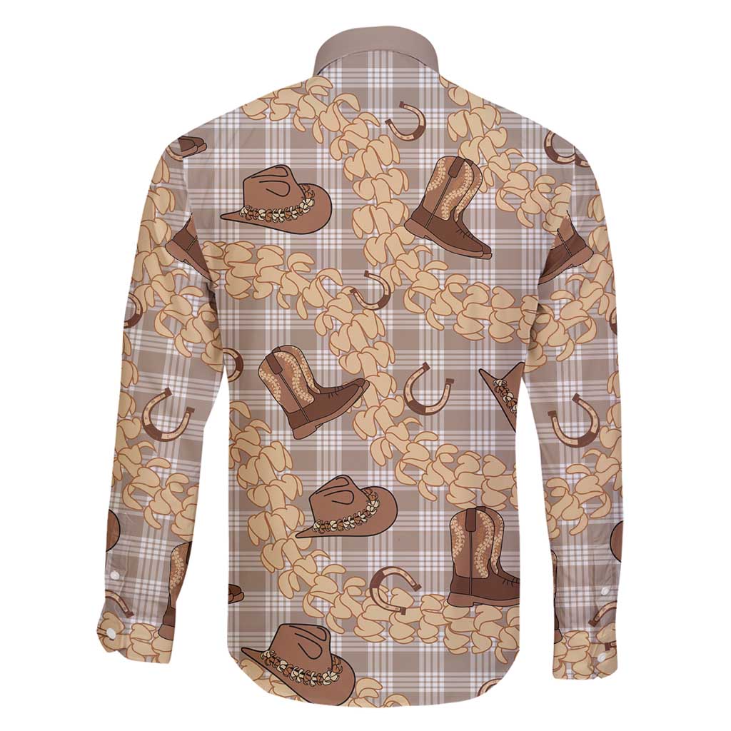 Khaki Palaka Hawaii Cowboy Family Matching Long Sleeve Bodycon Dress and Hawaiian Shirt Puakenikeni Lei Paniolo Papale Seamless Vibes LT14 - Polynesian Pride