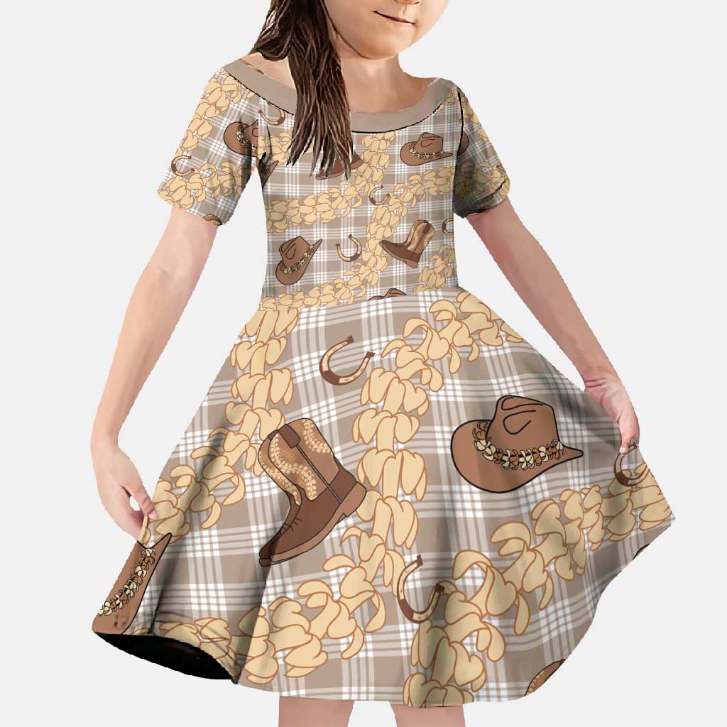 Khaki Palaka Hawaii Cowboy Family Matching Mermaid Dress and Hawaiian Shirt Puakenikeni Lei Paniolo Papale Seamless Vibes LT14 Daughter's Dress Khaki - Polynesian Pride