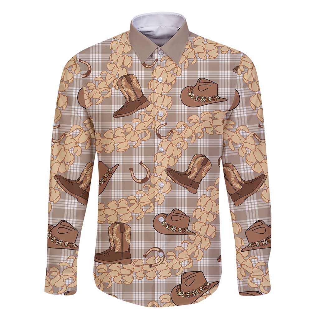 Khaki Palaka Hawaii Cowboy Family Matching Mermaid Dress and Hawaiian Shirt Puakenikeni Lei Paniolo Papale Seamless Vibes LT14 Dad's Shirt - Long Sleeve Khaki - Polynesian Pride