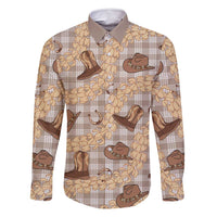 Khaki Palaka Hawaii Cowboy Family Matching Mermaid Dress and Hawaiian Shirt Puakenikeni Lei Paniolo Papale Seamless Vibes LT14 Dad's Shirt - Long Sleeve Khaki - Polynesian Pride